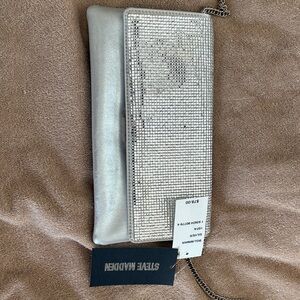 Steve Madden Silver Crystal Mesh Chain Clutch